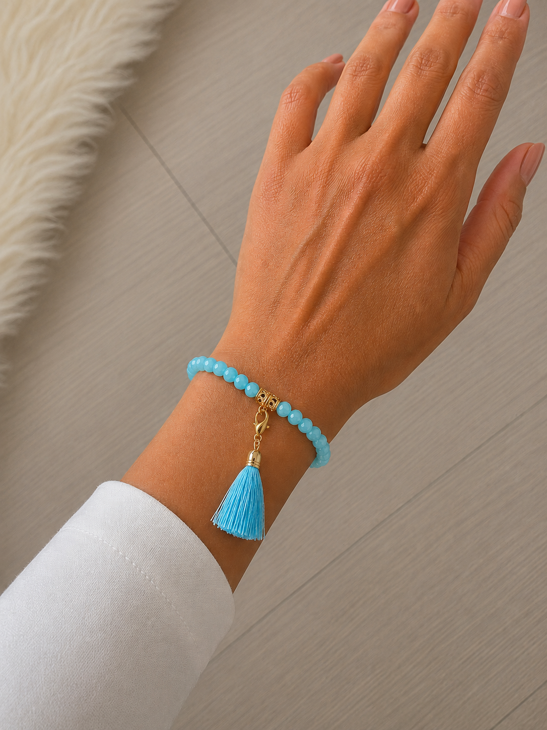 Tassel Stretch Bracelet -Sky Blue