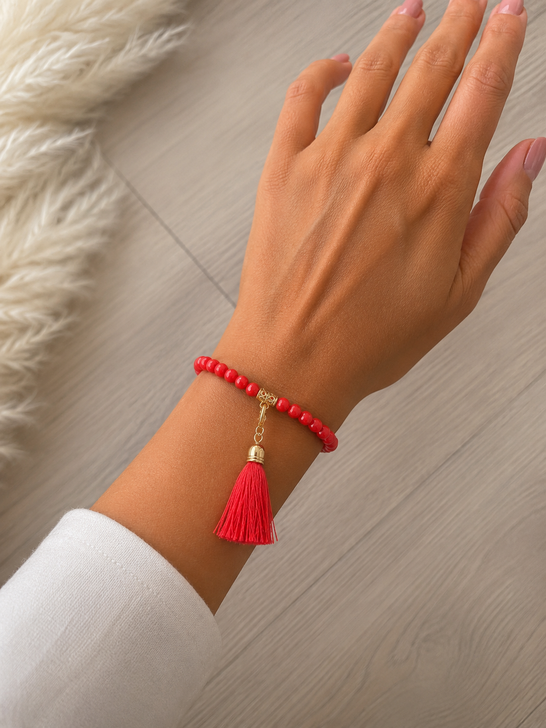 Tassel Stretch Bracelet -Red