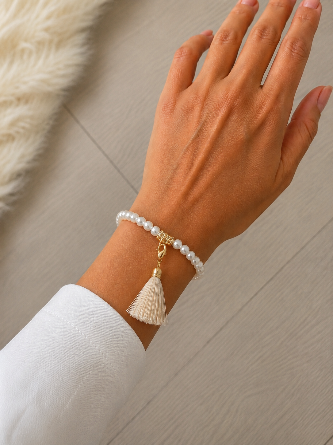 Tassel Stretch Bracelet - Pearl