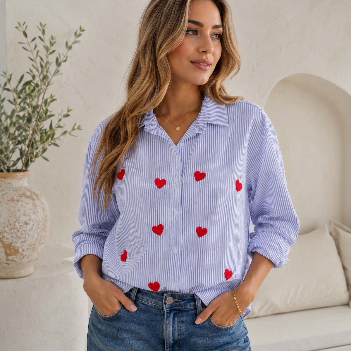 Stripe Heart Shirt Red