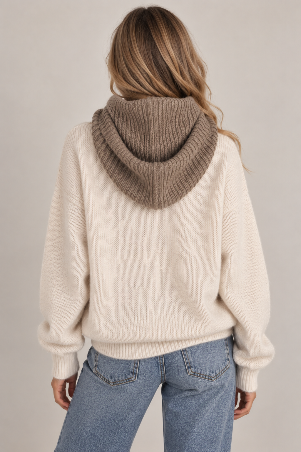 Knit Hooded Snood Taupe