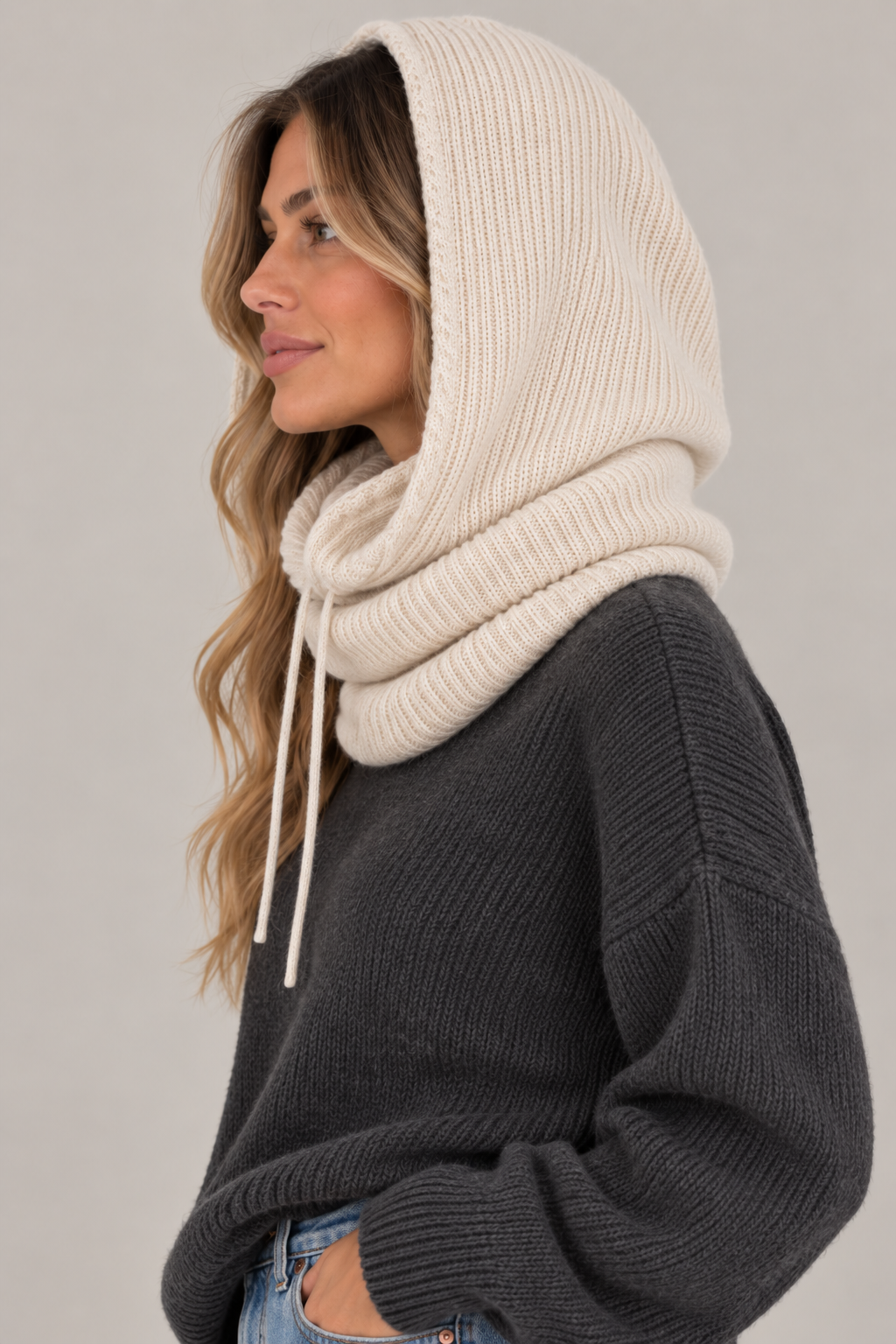 Knit Hooded Snood Cream