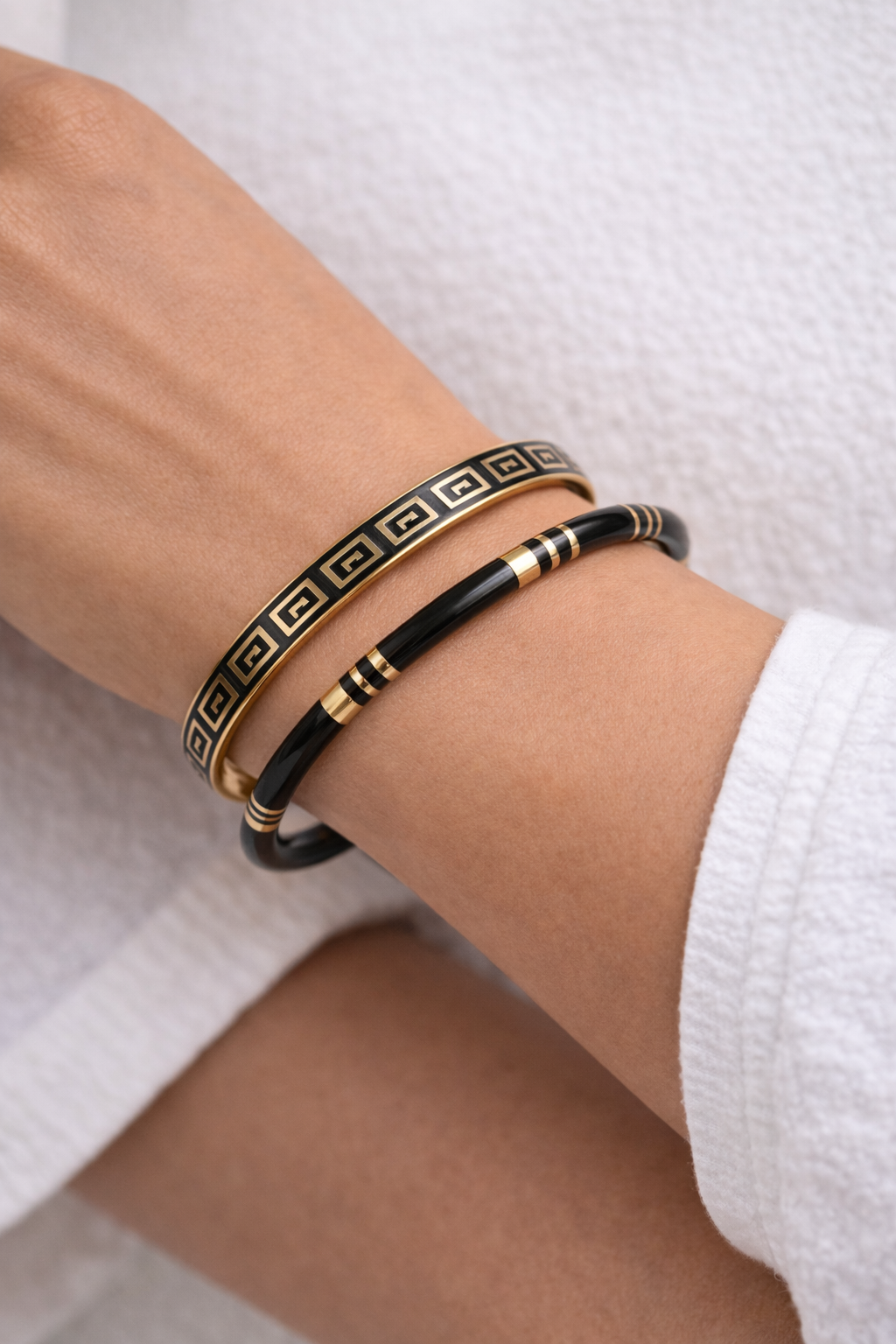 Black &amp; Gold Stack Bangle Set