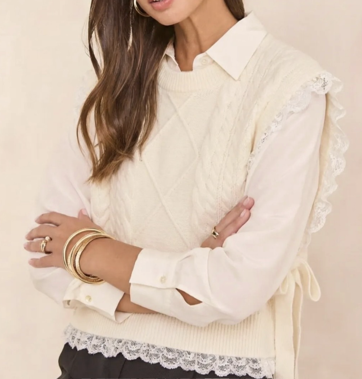 Lottie Knit Open Jumper Cream